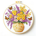 Zhenqing Flower Basket Embroidery Kit for Beginners, Pre-Printed 29x29cm Cotton Fabric with 20cm Hoop, Garden Design with Butterflies (JC0047