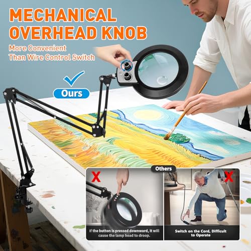 KIRKAS 12X 30X Magnifying Glass with Light and Stand, Extra-Long Arm Knob - size: 12X 30X 35 INCH Clamp