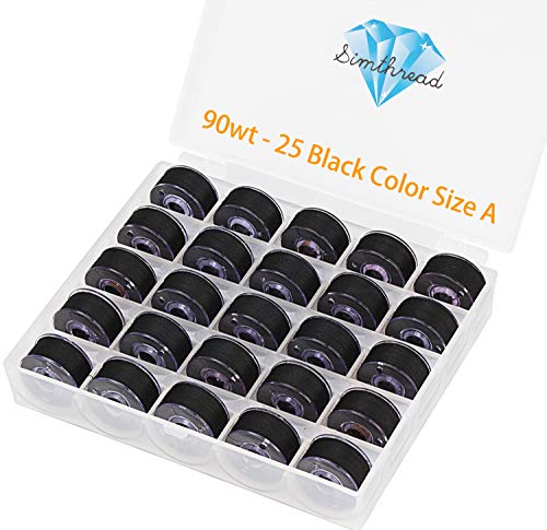 Simthread 25pcs Size A SA156 90WT Prewound Bobbin Thread - Black - color: 90wt Black