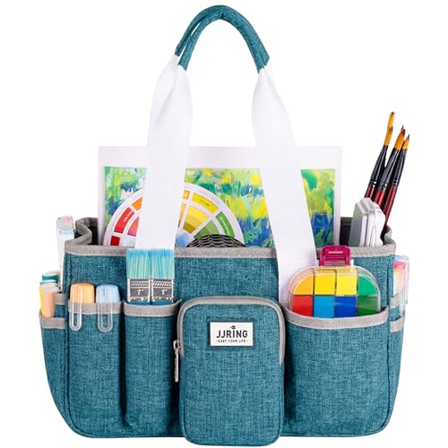 JJRING Foldable Craft Organizer Tote With Zipper & Divider, Green - color: Green, size: Small