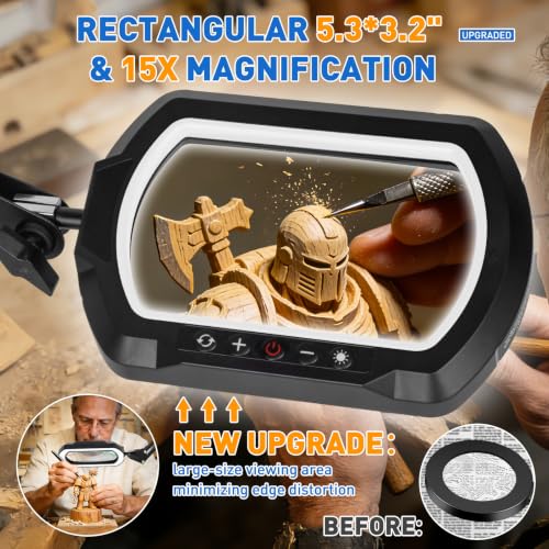 15X Rectangle 3-Section Magnifying Glass with Light and Clamp-White - color: White, size: 15X