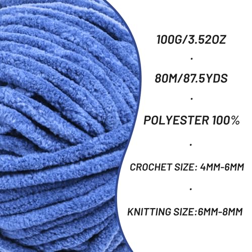 Chenille Blanket Yarn for Crocheting Size 5 Bulky Yarn, 2 Azure - color: 2 Azure