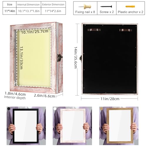 TJ.MOREE Shadow Box 11 x 14 Display Case Wood Picture Frame White Pink - color: White Pink, size: 11x14