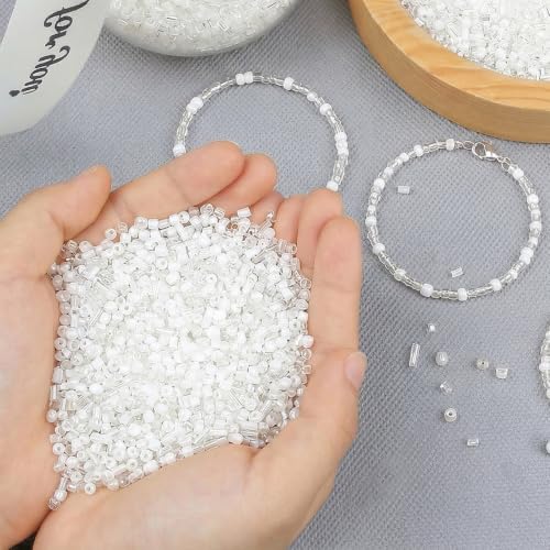 White Seed Beads for Jewelry Making Glass Bugle Beads for DIY Craft - color: White