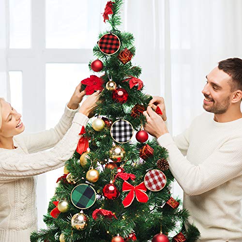 Caydo 12 Pieces Christmas Ornament Kit Including 3 Inch Embroidery Hoops and 5 Inch Squares Plaid Fabric for Christmas Decorations - style: 24PCS