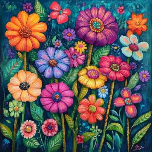askkqtx Flowers Stamped Cross Stitch Kits for Beginners Adults 14x14 Inch - color: XJ014