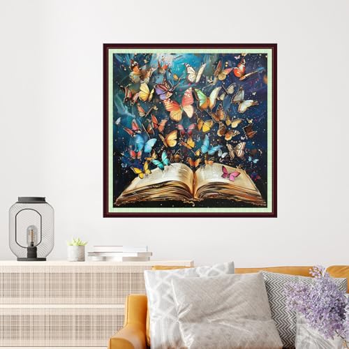 Dooxvey Cross Stitch Kits for Adults Beginners,Full Range of Cross-Stitch Stamped Kits Needlepoint Kits for Beginners Embroidery Kits 11CT Cross Stitch Patterns-Colorful Butterfly Book 18x18 inch - color: Magicolor39