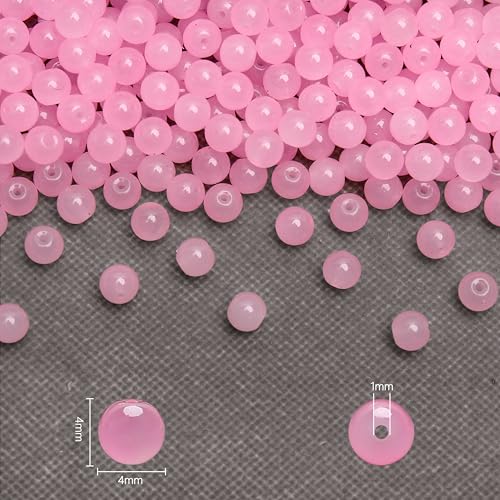 400PCs 4mm Light Pink Jade Glass Beads Bulk, Round Smooth Hole Glass Crystal Beads for Jewelry Making, DIY Bracelets, Necklaces, Bag Charms, Keychains and Craft Projects - color: Jade Light Pink, size: 4MM