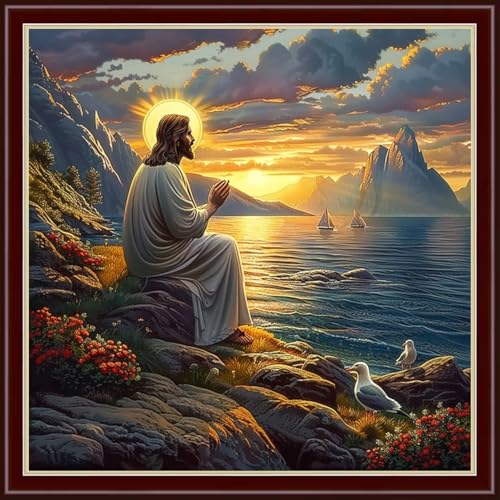 Findvoor Counted Cross Stitch Kits for Adults Full Range of Cross Stitching Embroidery Unprinted Pattern for Beginners, 11CT Needlepoint Cross-Stitch Patterns Embroidery Kits-Jesus Prayed 18×18 inch - color: ColourSet13