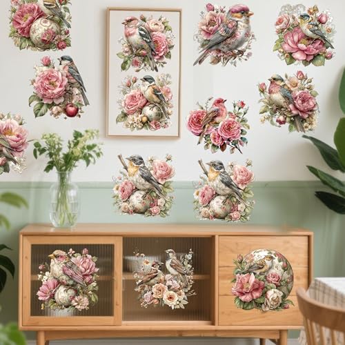 16 Pcs Vintage Floral Rub-On Transfers for Furniture & Crafts, 6 x 6 Inch - style: Vintage Rose Birds