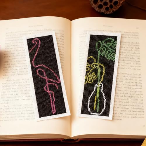 INFUNLY 6pcs Simple Animals Cross Stitch Bookmark Kit for Beginners DIY Abstract Plants Embroidery Bookmark Kits Rabbit Needlepoint Kit with Instruction Easy Cross Stitch Set for Book Lovers Readers - style: Simple Drawings
