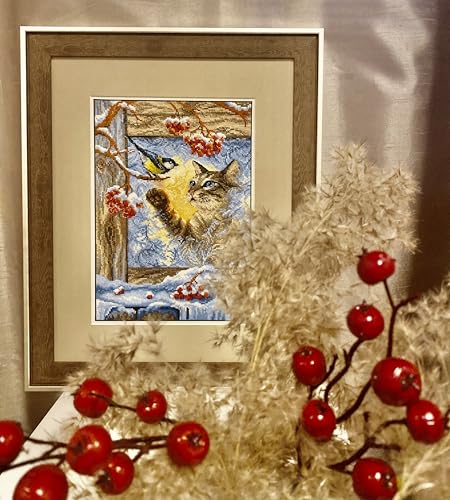 RIOLIS - Meeting at The Window 2049, Cat Lovers Cat Cross Stitch Kits 8¼"x11¾, Cross Stitch Kits for Beginners & Advanced, Crossstitching Kits Adult, Counted Stitching Kits, Cat Embroidery Kit - style: Meeting at The Window 2049