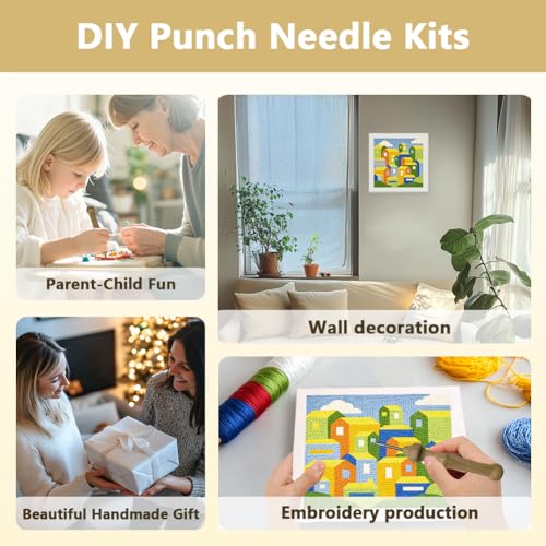 DOODLREAM Colorful Buildings Punch Needle Kit for Beginner 9.4" x 9.4" - color: City Buildings
