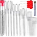55 PCS Large Eye Sewing Needles, 5 Sizes Hand Sewing Needles, Including Embroidery - 50PCs with 4 Pcs Needle Threader and 1 Measuring Tape - color: 55 pack