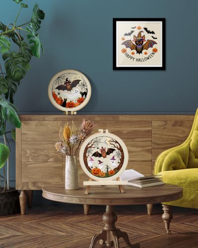 TINDTOP Halloween Embroidery Kit for Adult, 3 Pack Embroidery DIY Starter Kit, with Stamped Patterns, Hoop, Tools, Colorful Threads with Needles, Instructions - color: Halloween B
