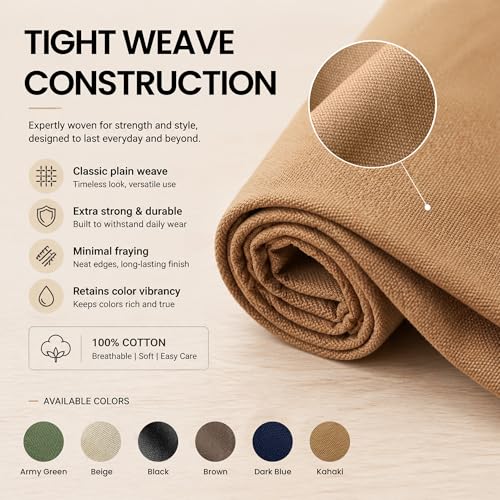 Wildarms 100% Cotton Canvas Fabric by The Yard - 59" Wide 12oz(per Linear Yard) Medium-Heavy Duck Canvas for Sewing DIY, Tote Bags, Upholstery & Embroidery (Kahaki, 1-Yard Pre-Cut Piece) - color: Kahaki, size: 1-Yard Pre-Cut (Non-Continuous)