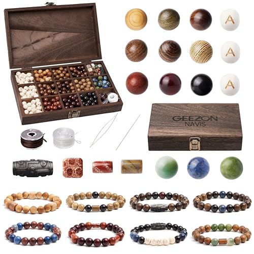 Geezon Navis DIY Bracelet Making Kit Natural Wooden Stone Beads Gift Craft