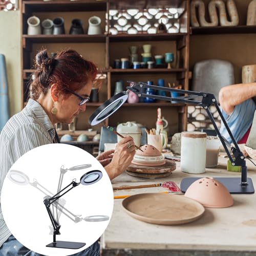 Magnifying Glass with Light and Stand, 3 Color Mode & 10 Dimmable Levels, Hands Free Lighted Magnifier with Clamp, LED Magnifying Desk Lamp for Close Work, Reading, Crafts, Painting Miniatures