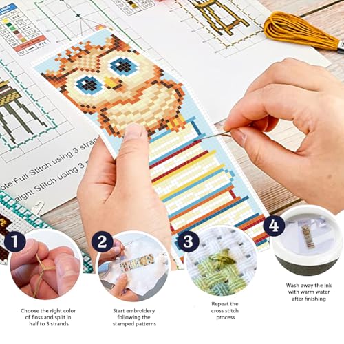 FREEBLOSS 6 Set Cross Stitch Bookmark Kit 11 CT Stamped Cross Stitch Kit DIY Embroidery Bookmark Kits for Adult Beginners with Instructions, Animal Books, 6 x 20 cm/8" x 2.4" - style: Animal&Books