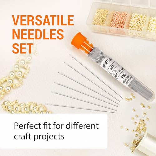 VONEEDL Premium Size 10 Beading Needles Pack - 100 pcs, 0.45 mm Diameter, 2-Inch Length, Includes Convenient Storage Tube - size: Size 10