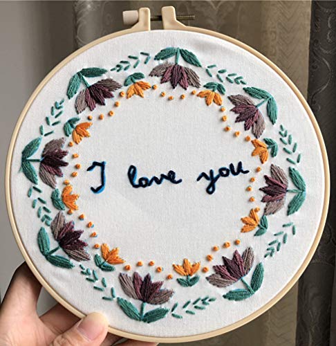 Abillyn Embroidery Starter Kit Garland I Love You Stamped with Printed Pattern Cross Stitch Embroidery Kits (Garland 3) - color: Garland 3