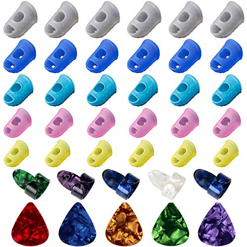 AUGSUN 30pcs Silicone Guitar Finger Guards 5 Sizes Fingertip Protectors