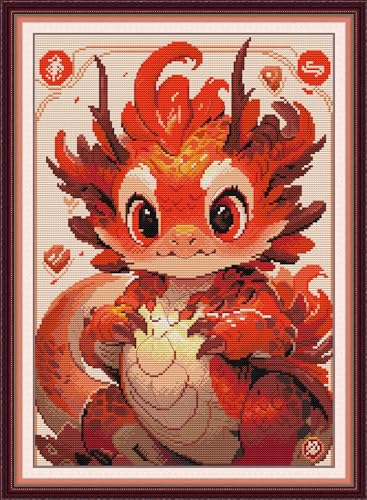 Aiorkeng Cross Stitch Kits Stamped Full Range of Embroidery Starter Kits for Beginners DIY 11CT 3 Strands -printde kit Dragon 2 (Printed) 15.7×22 inches - color: printde kits Dragon 2 40×55cm