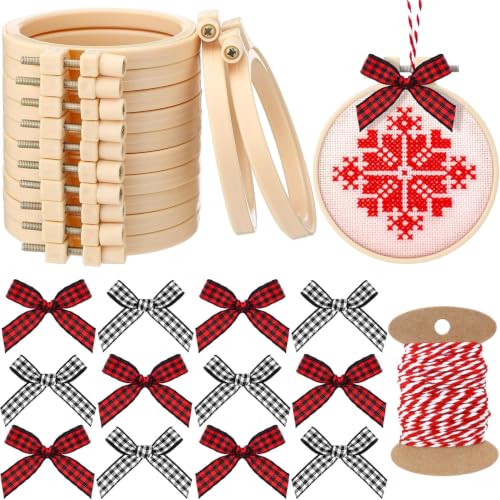 Beeveer 25Pcs Embroidery Hoops Christmas Craft, Red，Black,White, 2.2 Inch - color: Red, Black,White, size: 2.2 Inch