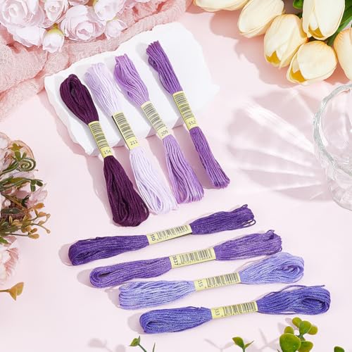 1 Box 65.6 Yards 8 Skeins 6 Ply Purple Cotton Variegated Friendship Bracelet String Cross Stitch Floss Gradient Yarn Embroidery Assorted Bulk Thread Set for Hand Sewing Making Crochet DIY - color: Purple Cotton Thread, size: 65.6 Yards
