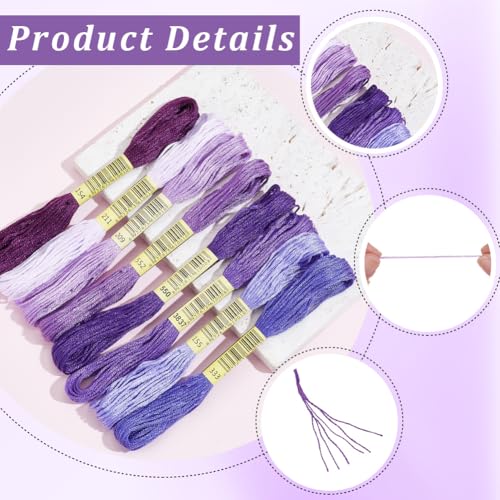 1 Box 65.6 Yards 8 Skeins 6 Ply Purple Cotton Variegated Friendship Bracelet String Cross Stitch Floss Gradient Yarn Embroidery Assorted Bulk Thread Set for Hand Sewing Making Crochet DIY - color: Purple Cotton Thread, size: 65.6 Yards