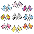 9PCS Checkered Flag Iron On Patches, Racing Embroidered Appliques - color: Checkered Racing Flag