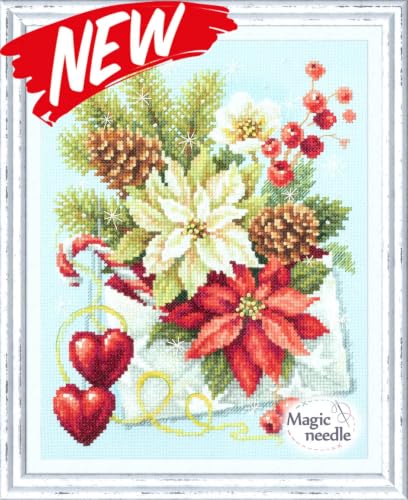 Wizardi Counted Cross-Stitch Kit Merry Christmas! 100-241 Magic Needle. Painted Needle Punch Kits for Adults - color: Merry Christmas!