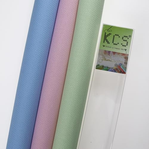 KCS 3 pc of 15" x 18"(38cmx45cm) Counted Cross Stitch Cotton Aida Cloth Needlework Rolled Fabric Box,18CT,Light Blue+Pink+Light Green - color: Light Blue+pink+light Green, size: 18CT