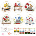 BEUNITONE 6 Set Books Flowers Embroidery Kit for Adult Beginners with Hoops and Instructions Literary Themed Needlepoint Craft Kits Complete DIY Handmade Cross Stitch Set for Book Lovers Home Decor - style: Book Flower