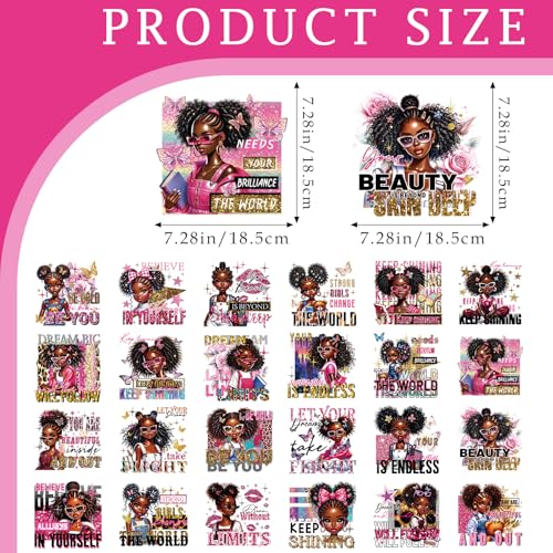 Dazoratix Black Girl Iron on Transfers - 24 Sheets African American Girls DTF Ready to Press Heat Patches Vinyl Designs Stickers Decals for T Shirts Clothes Hoodies Hat DIY Crafts Applique Decorations - style: Black Girl