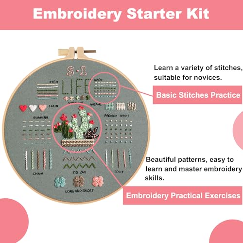 ZVKVJVZ Embroidery Starter Kit for Beginners Floral Stamped Patterns 3 Sets