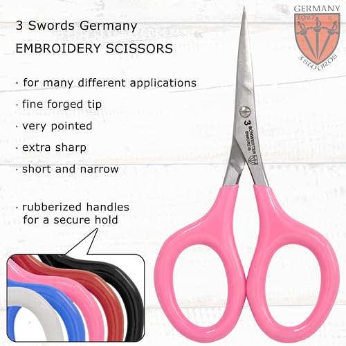 3 Swords Germany - Embroidery Scissors, Shears for Art Work, Daily Use in Household, Sewing, Art Work, Craft with Synthetic Leather case - pink/blue - color: Pink/Blue
