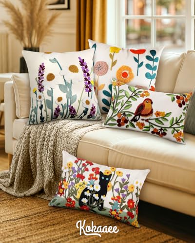 Embroidered Throw Pillow Cover, 20x12 Inch, Bird Branch - color: Tree Bird, size: 20" x 12" (Pack of 1)