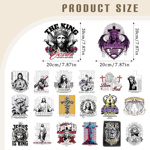 Dazoratix Jesus Christian Iron on Transfers - 20 Sheets Bible Verse DTF Ready to Press Heat Patches Religious Faith Quotes Vinyl Stickers Decals for T Shirts Clothes Pillow Bag DIY Crafts Decorations - style: Jesus Christian