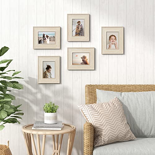 Boho 5x7 Picture Frame Rattan Photo Frame Set of 2 - color: Rattan Beige, size: 5x7