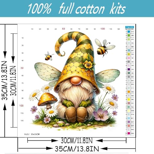 Gnome Stamped Cross Stitch Kits for Adults Beginner, Flowers bee Counted Cross Stitch Kits Printed Stitching Cute Patterns Dimensions Needlepoint Art Crafts Embroidery Kits for Adults - color: Cross Stitch-1222-2