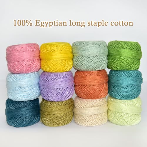 Double Mercerized Egyptian Long Staple Cotton Pearl Thread Ball 10 Grams Rainbow Color 12 Colors per Box for Crochet Hardanger Kniting Hand Sewing,Fresh Tropical FruitPalette - color: Fresh Tropical Fruit Palette