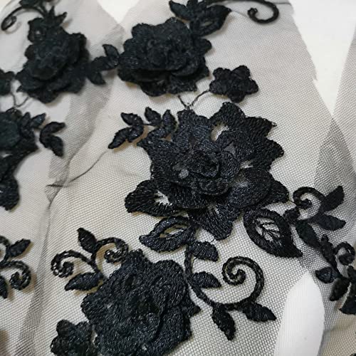 2 Pair 29x13cm Red/Pink/Purple/Sky Blue Wedding Dress Lace Shirt Accessories Embroidery Lace Garment Design DIY Accessories (Black) - color: black