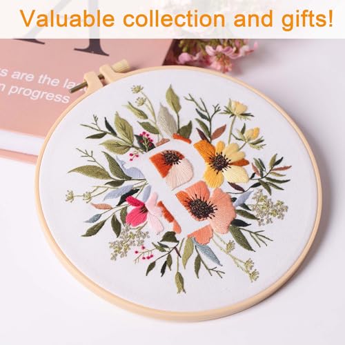 Harimau Letter Pattern P Embroidery Kit for Adult Beginners, Complete Starter Pack with 1 Hoop, Needles, Instruction Guide & Embroidery Stitch Video Tutorials - color: P