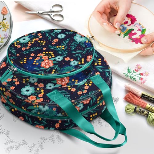 FINPAC Embroidery Project Bag, Embroidery Kits Storage Carrying Tote Bag - color: Navy Bloom