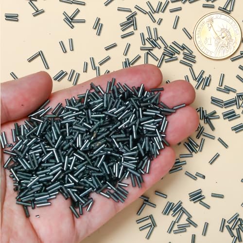 2000pcs Glass Bugle Beads, Tube Beads Bulk, Mini Long Tiny Small Waist Loose Spacer Embroidery Beaded for Bracelets Jewelry Making Sewing, Crafts, 2×6mm, Metallic Black - color: Metallic Black