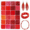 24 Grid Red Glass Seed Bugle Tube Beads Kit for Jewelry Making DIY Craft - color: red, size: 24 Grid