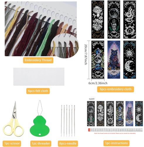 NEGEKFKX 6 Pcs Magical Witchy Cross Stitch Bookmark Kit for Adult Beginners - color: Cross stitch bookmark-9
