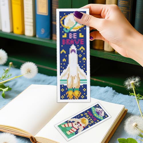 ORIGACH 6 Set Space Astronaut Cross Stitch Bookmark Kit for Beginner - style: Astronaut & Planet Rocket