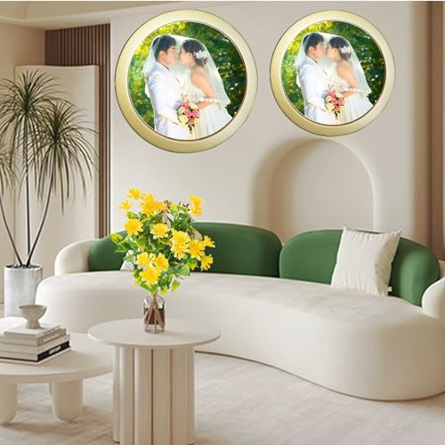 Round Photo Frame Wooden Wall Hanging Picture Frames for Home Office Wall Decor (Gold, 10 inch) - color: Gold, size: 10 inch